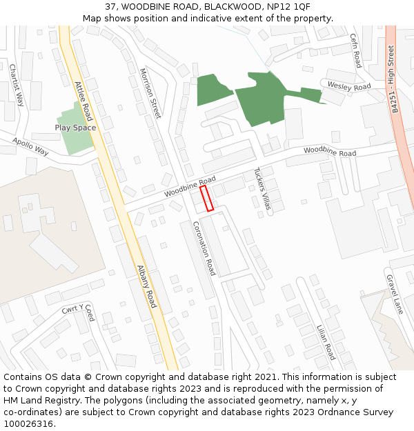 37, WOODBINE ROAD, BLACKWOOD, NP12 1QF: Location map and indicative extent of plot
