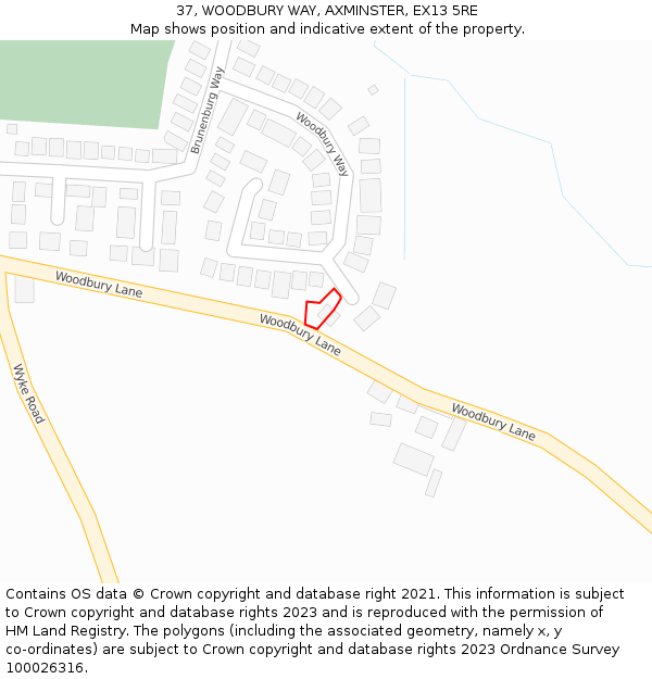 37, WOODBURY WAY, AXMINSTER, EX13 5RE: Location map and indicative extent of plot
