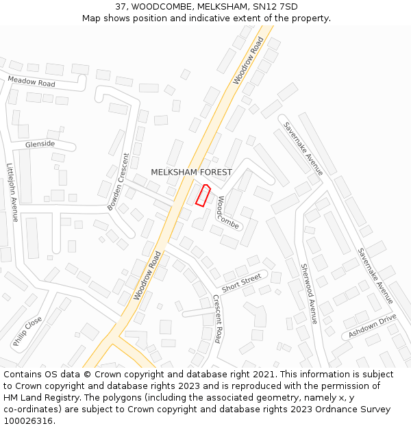 37, WOODCOMBE, MELKSHAM, SN12 7SD: Location map and indicative extent of plot