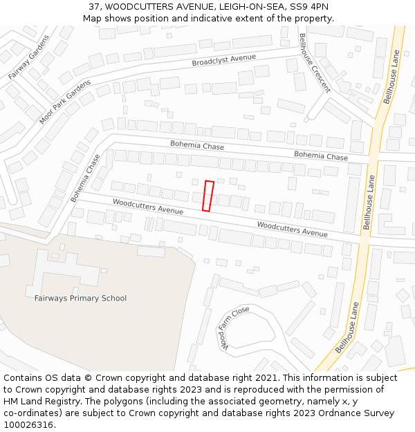 37, WOODCUTTERS AVENUE, LEIGH-ON-SEA, SS9 4PN: Location map and indicative extent of plot