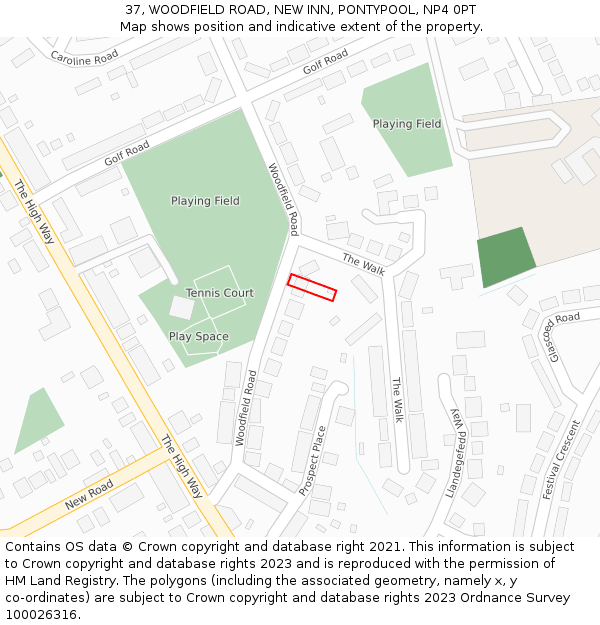 37, WOODFIELD ROAD, NEW INN, PONTYPOOL, NP4 0PT: Location map and indicative extent of plot