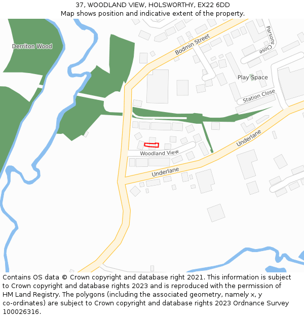 37, WOODLAND VIEW, HOLSWORTHY, EX22 6DD: Location map and indicative extent of plot