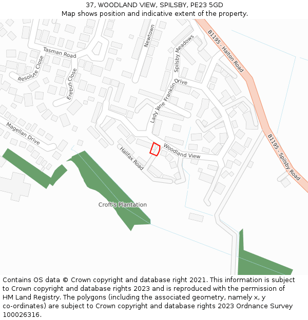 37, WOODLAND VIEW, SPILSBY, PE23 5GD: Location map and indicative extent of plot