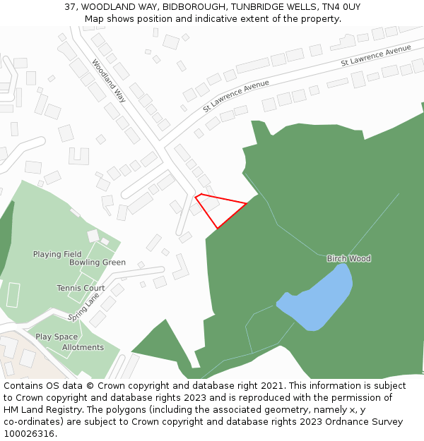 37, WOODLAND WAY, BIDBOROUGH, TUNBRIDGE WELLS, TN4 0UY: Location map and indicative extent of plot