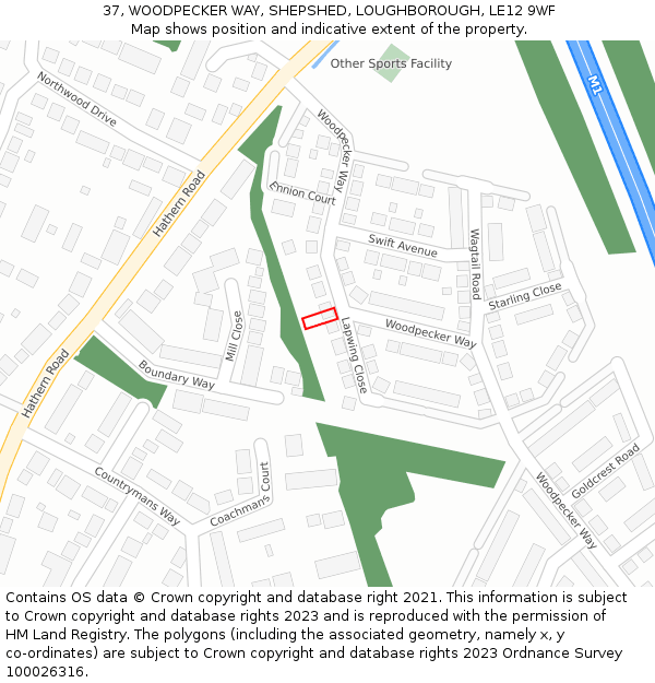 37, WOODPECKER WAY, SHEPSHED, LOUGHBOROUGH, LE12 9WF: Location map and indicative extent of plot