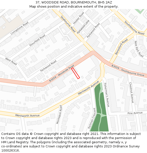 37, WOODSIDE ROAD, BOURNEMOUTH, BH5 2AZ: Location map and indicative extent of plot