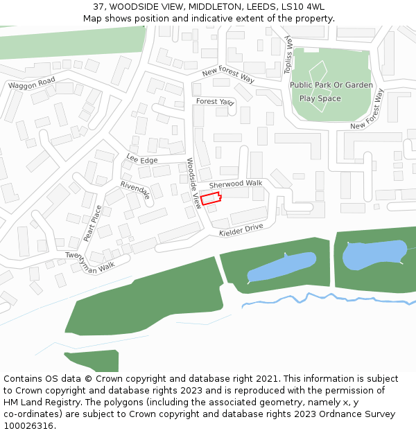 37, WOODSIDE VIEW, MIDDLETON, LEEDS, LS10 4WL: Location map and indicative extent of plot