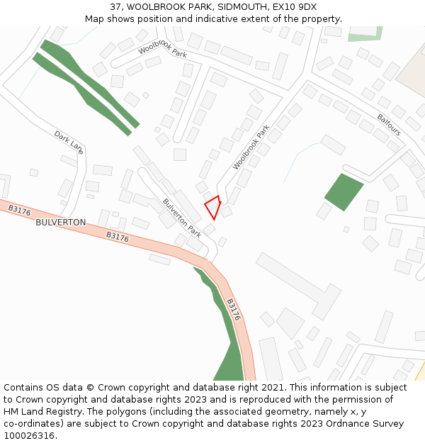 37, WOOLBROOK PARK, SIDMOUTH, EX10 9DX: Location map and indicative extent of plot