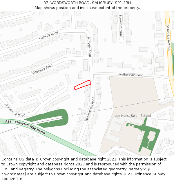 37, WORDSWORTH ROAD, SALISBURY, SP1 3BH: Location map and indicative extent of plot