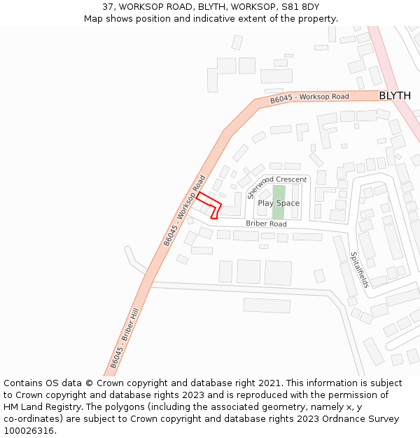 37, WORKSOP ROAD, BLYTH, WORKSOP, S81 8DY: Location map and indicative extent of plot