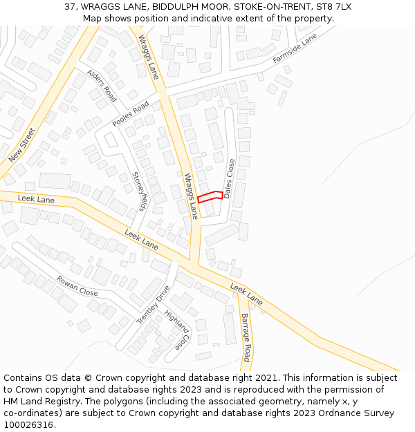 37, WRAGGS LANE, BIDDULPH MOOR, STOKE-ON-TRENT, ST8 7LX: Location map and indicative extent of plot