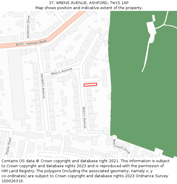 37, WRENS AVENUE, ASHFORD, TW15 1AP: Location map and indicative extent of plot