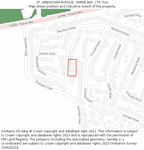 37, WRENTHAM AVENUE, HERNE BAY, CT6 7UU: Location map and indicative extent of plot