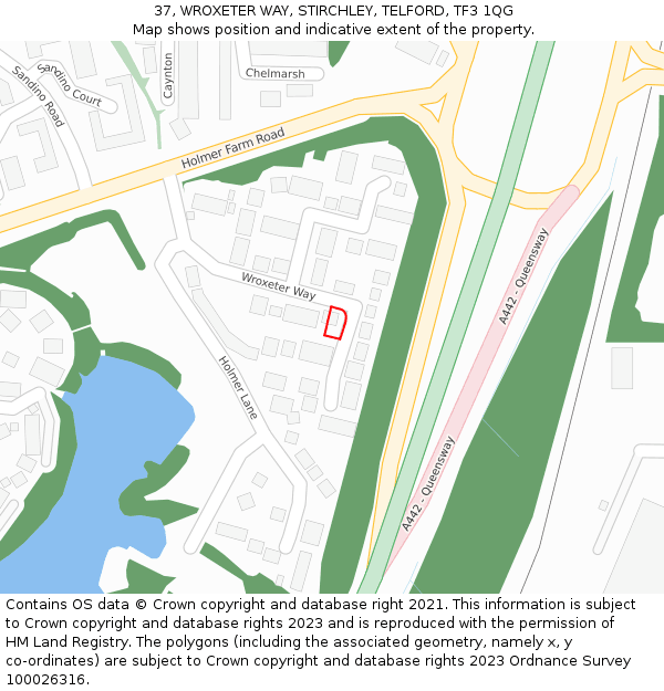 37, WROXETER WAY, STIRCHLEY, TELFORD, TF3 1QG: Location map and indicative extent of plot