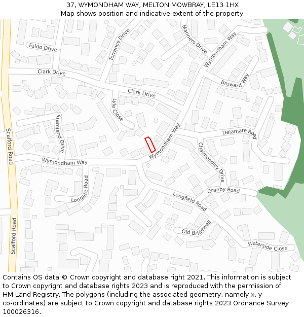 37, WYMONDHAM WAY, MELTON MOWBRAY, LE13 1HX: Location map and indicative extent of plot