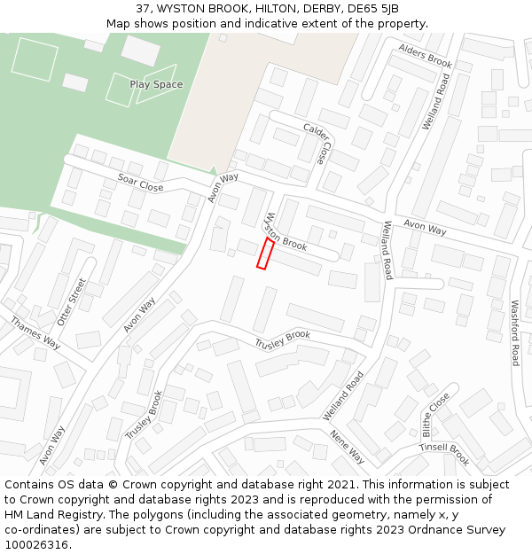 37, WYSTON BROOK, HILTON, DERBY, DE65 5JB: Location map and indicative extent of plot