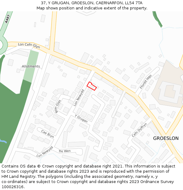 37, Y GRUGAN, GROESLON, CAERNARFON, LL54 7TA: Location map and indicative extent of plot