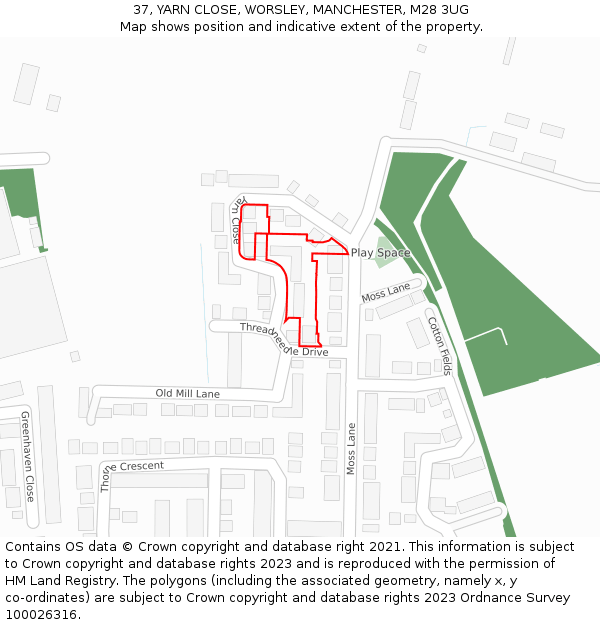 37, YARN CLOSE, WORSLEY, MANCHESTER, M28 3UG: Location map and indicative extent of plot