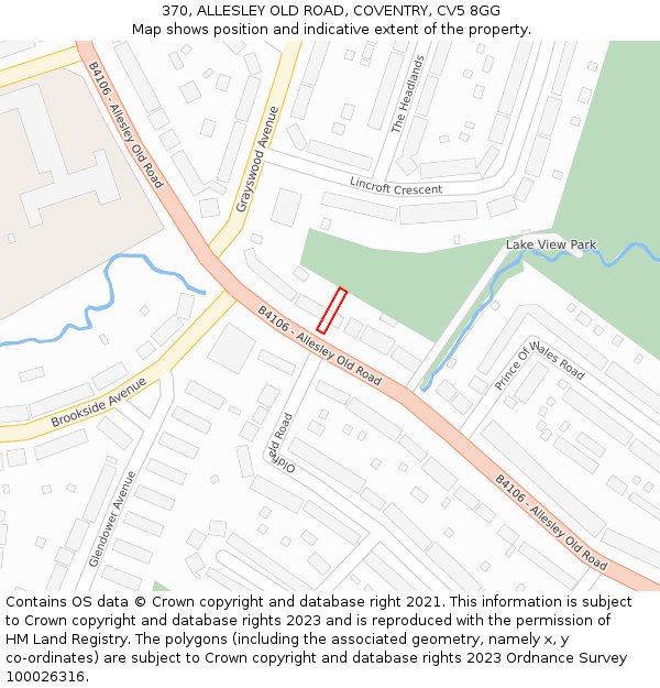 370, ALLESLEY OLD ROAD, COVENTRY, CV5 8GG: Location map and indicative extent of plot