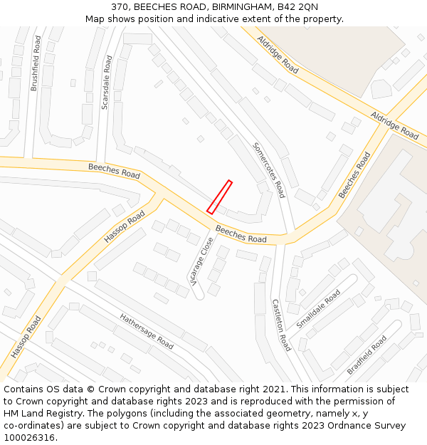 370, BEECHES ROAD, BIRMINGHAM, B42 2QN: Location map and indicative extent of plot