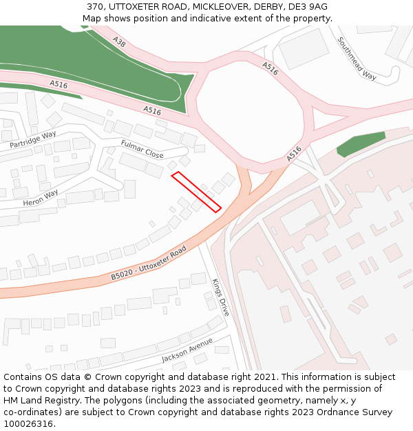 370, UTTOXETER ROAD, MICKLEOVER, DERBY, DE3 9AG: Location map and indicative extent of plot