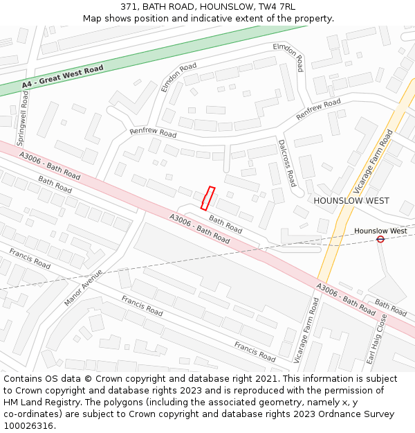 371, BATH ROAD, HOUNSLOW, TW4 7RL: Location map and indicative extent of plot