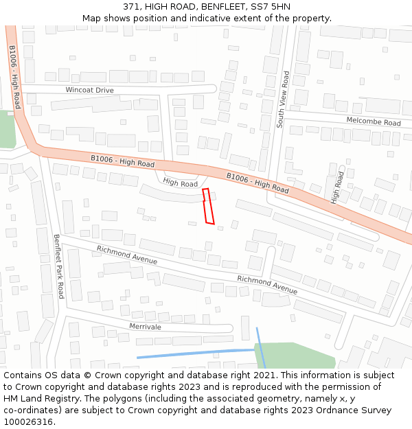 371, HIGH ROAD, BENFLEET, SS7 5HN: Location map and indicative extent of plot