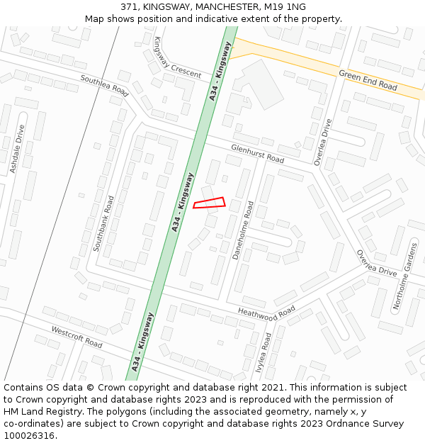 371, KINGSWAY, MANCHESTER, M19 1NG: Location map and indicative extent of plot