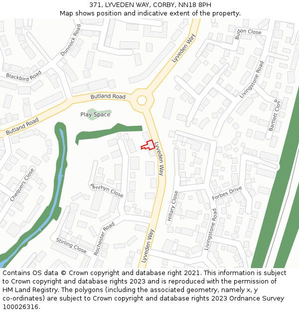 371, LYVEDEN WAY, CORBY, NN18 8PH: Location map and indicative extent of plot