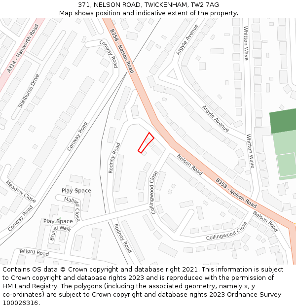 371, NELSON ROAD, TWICKENHAM, TW2 7AG: Location map and indicative extent of plot