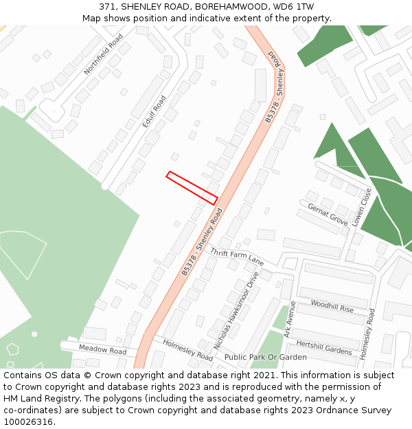 371, SHENLEY ROAD, BOREHAMWOOD, WD6 1TW: Location map and indicative extent of plot