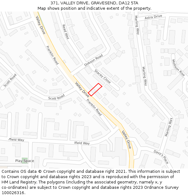 371, VALLEY DRIVE, GRAVESEND, DA12 5TA: Location map and indicative extent of plot