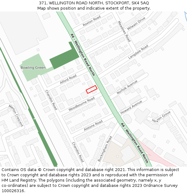 371, WELLINGTON ROAD NORTH, STOCKPORT, SK4 5AQ: Location map and indicative extent of plot