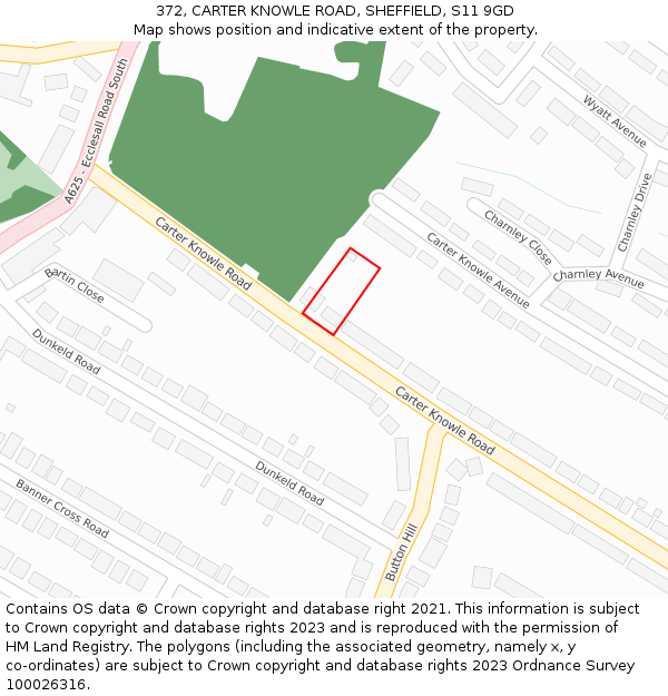 372, CARTER KNOWLE ROAD, SHEFFIELD, S11 9GD: Location map and indicative extent of plot