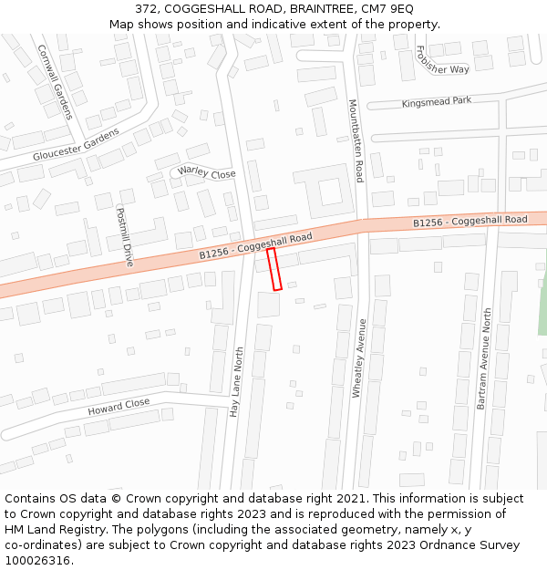 372, COGGESHALL ROAD, BRAINTREE, CM7 9EQ: Location map and indicative extent of plot