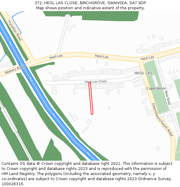 372, HEOL LAS CLOSE, BIRCHGROVE, SWANSEA, SA7 9DP: Location map and indicative extent of plot