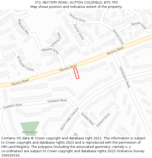 372, RECTORY ROAD, SUTTON COLDFIELD, B75 7PD: Location map and indicative extent of plot