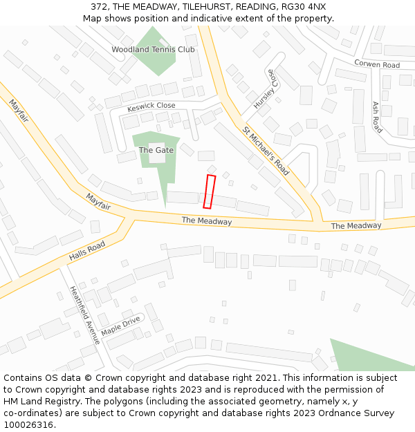 372, THE MEADWAY, TILEHURST, READING, RG30 4NX: Location map and indicative extent of plot