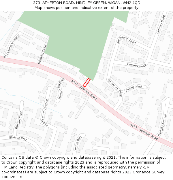 373, ATHERTON ROAD, HINDLEY GREEN, WIGAN, WN2 4QD: Location map and indicative extent of plot