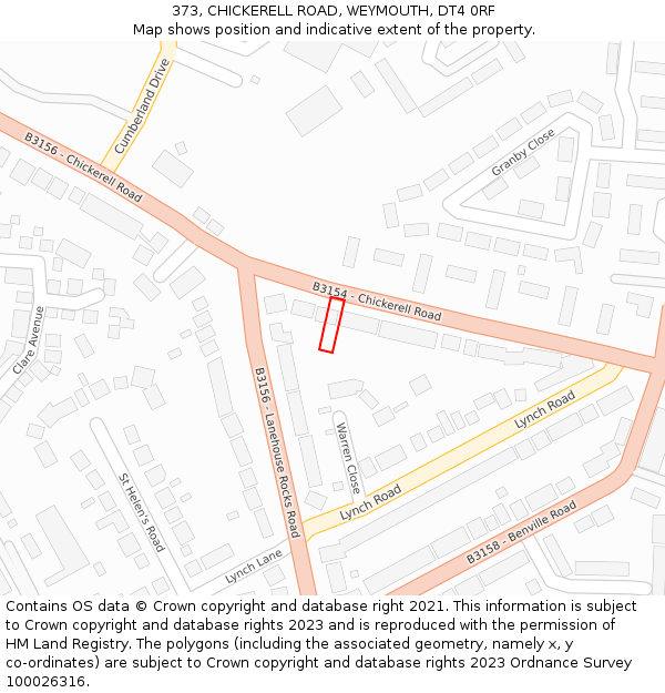 373, CHICKERELL ROAD, WEYMOUTH, DT4 0RF: Location map and indicative extent of plot