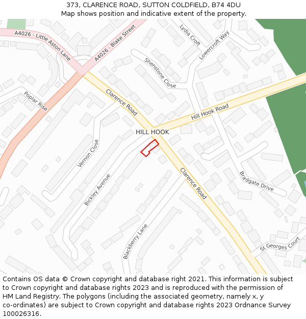 373, CLARENCE ROAD, SUTTON COLDFIELD, B74 4DU: Location map and indicative extent of plot