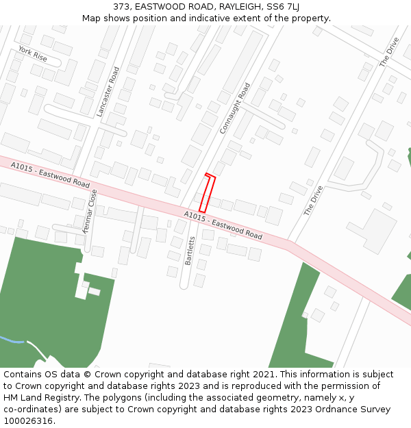 373, EASTWOOD ROAD, RAYLEIGH, SS6 7LJ: Location map and indicative extent of plot