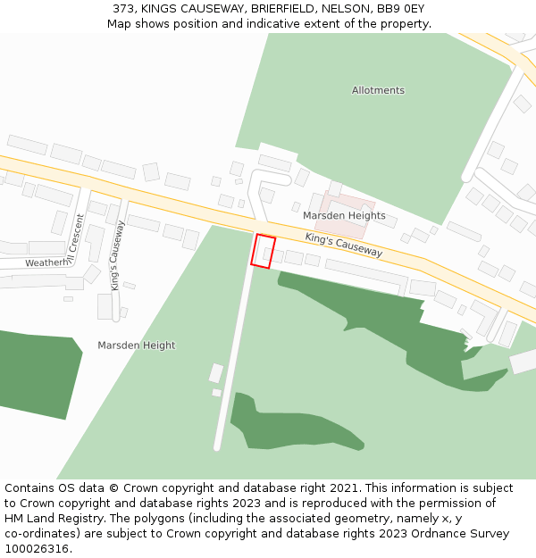 373, KINGS CAUSEWAY, BRIERFIELD, NELSON, BB9 0EY: Location map and indicative extent of plot