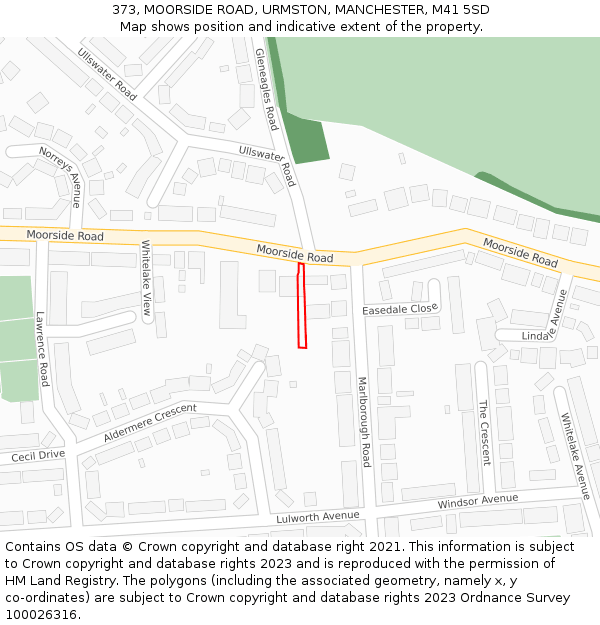 373, MOORSIDE ROAD, URMSTON, MANCHESTER, M41 5SD: Location map and indicative extent of plot