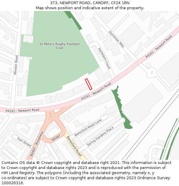 373, NEWPORT ROAD, CARDIFF, CF24 1RN: Location map and indicative extent of plot