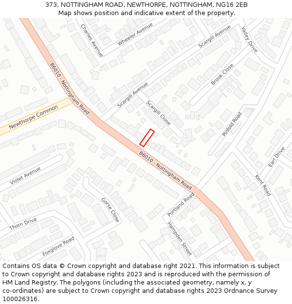 373, NOTTINGHAM ROAD, NEWTHORPE, NOTTINGHAM, NG16 2EB: Location map and indicative extent of plot