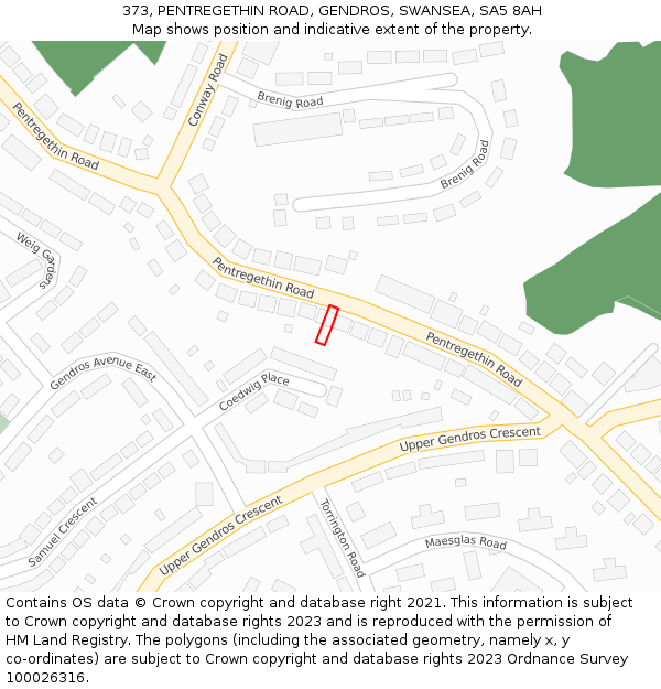 373, PENTREGETHIN ROAD, GENDROS, SWANSEA, SA5 8AH: Location map and indicative extent of plot