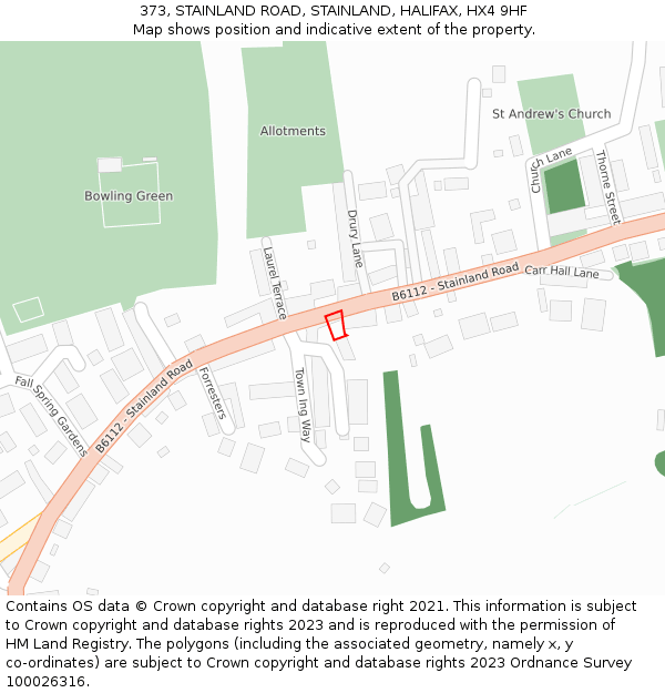 373, STAINLAND ROAD, STAINLAND, HALIFAX, HX4 9HF: Location map and indicative extent of plot