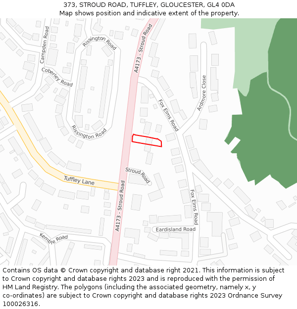 373, STROUD ROAD, TUFFLEY, GLOUCESTER, GL4 0DA: Location map and indicative extent of plot