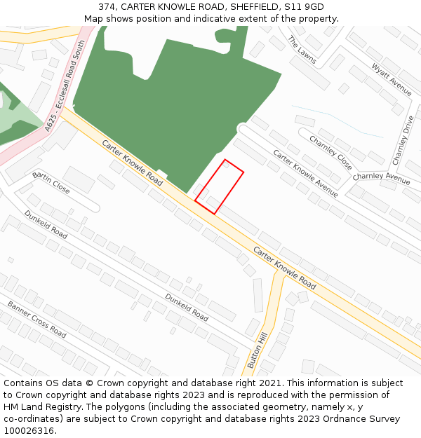 374, CARTER KNOWLE ROAD, SHEFFIELD, S11 9GD: Location map and indicative extent of plot